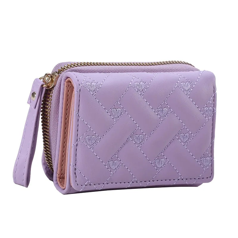 Women's Wallet Tri Fold Card Bag PU Multi Objects Pocket Short Fashion Embroidered Love Pattern Korean Minimalist New 2024 -