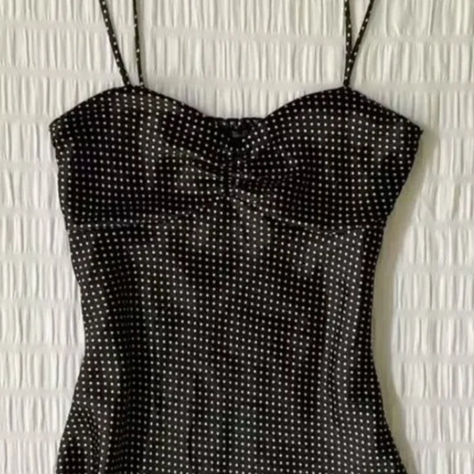 French Vintage Polka Dot Camisole Vest Women Summer Folds Sleeveless Y2k Crop Halter Tops Sweet hottie Slim Outerwear Tanks