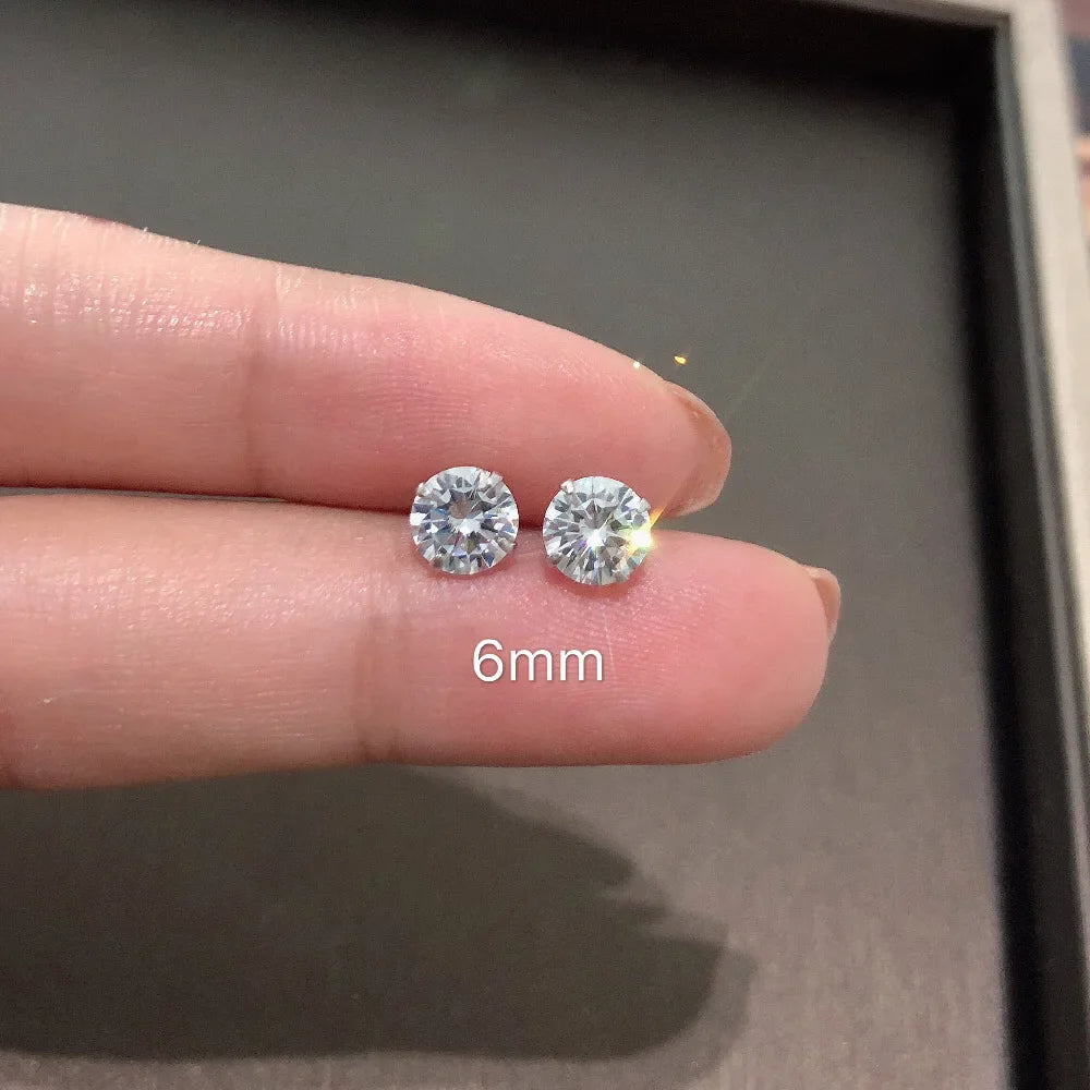 100% Real 925 Sterling Silver Jewelry Women Fashion Cute Tiny Clear Crystal CZ Stud Earrings Gift for Girls Teens Lady - 6MM