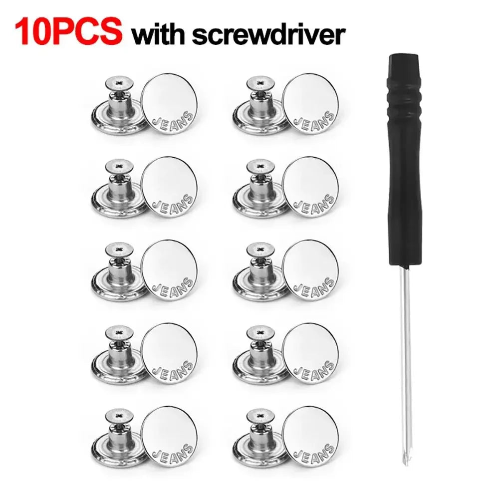 10Pcs Metal Jeans Buttons 17mm Replacement No-Sewing Screw Button Repair Kit Nailless Removable Jean Buckles Clothing Pants P