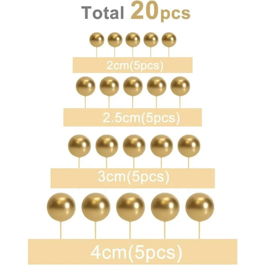 20-Piece Mini Balloon Cake Topper Decorations with Gold Ball Picks - Festive Cake Decor for Celebrations