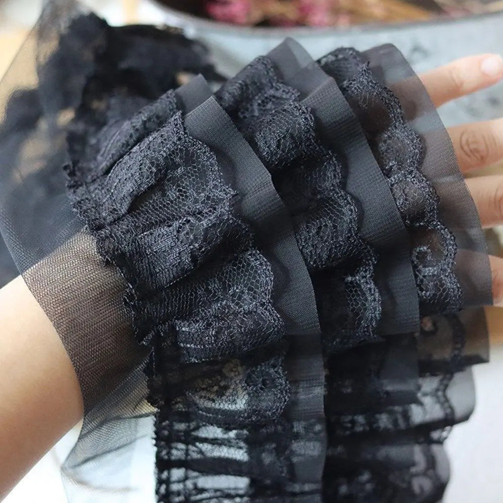 13CM Wide White Black Three Layers 3D Pleated Mesh Chiffon Fabric Embroidered Ruffle Trim DIY Dress Apparel Collar Sewing Dec