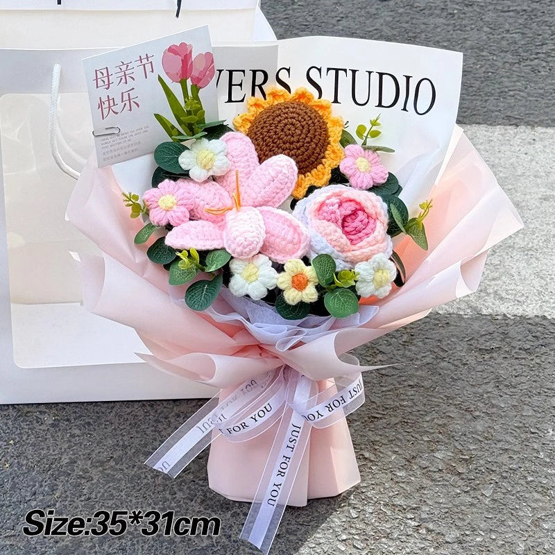 Graduation Bouquet Artificial Crochet Bouquets Hand-woven Flower Bouquet Gifts Teacher's Day Graduation Gift Flowers - S27
