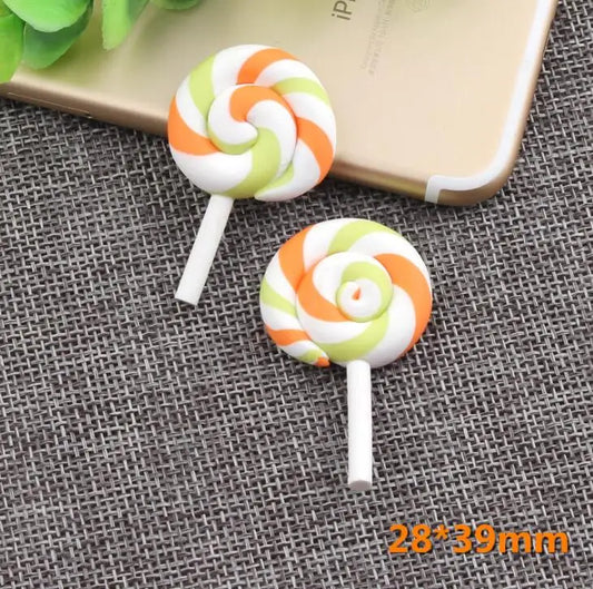 10pcs /lot Beauty Kawaii Rainbow lollipop Candy Polymer Clay Cabochons Flatback For DIY Phone Decoration