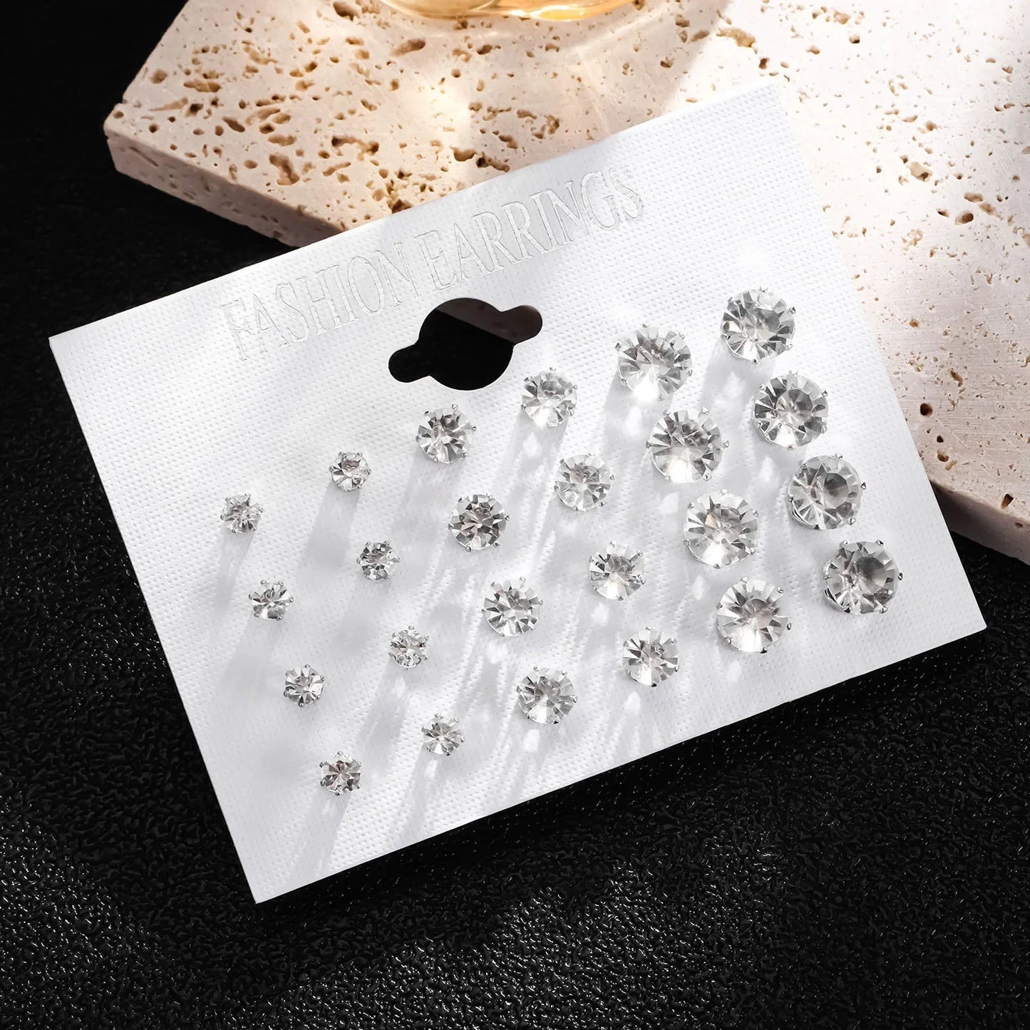 New 12 Pair/Pack White Shiny Wedding Stud Earrings Set For Women Men Crystal Jewelry Accessories Oorbellen Jewelry Earrings -