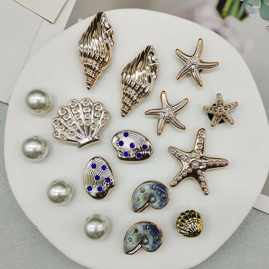 16PCS DIY Starfish Shoe Charms Bling Conch Shoes Buckle Decorations Removable Shell Shoe Accessories Mutlifunctional Shoe Cli