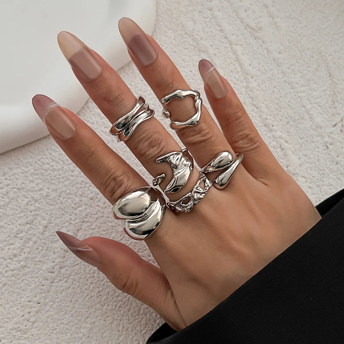 6Pcs/set Vintage Irregular Rings Set Geometric Metal Gold Silver Color Open Ring for Girls Women Men Goth Punk Couple Jewelry