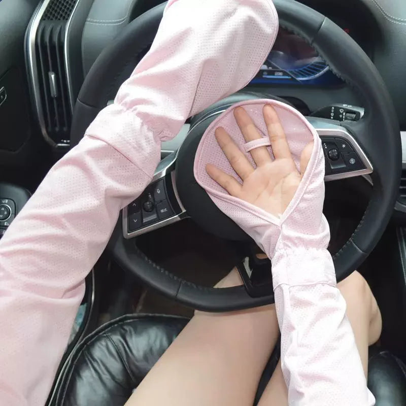 Women's Summer Sunscreen Sleeves Breathable Horseshoe Gloves UV Protection Driving Gloves Quick Drying Outdoor - Pink
