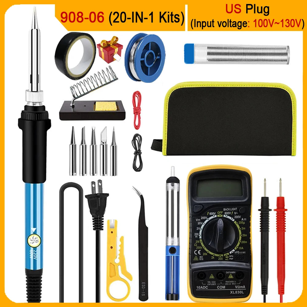 2026 Electric Soldering Iron Kits (SKU:10-IN-1)(16-IN-1)(20-IN-1) 60W Adjustable Temperature Replaceable Soldering Iron Weldi