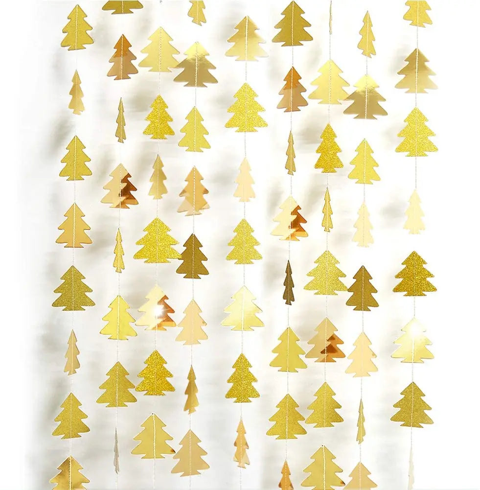 Green Brown Woodland Theme Party Decor Christmas Tree Ornament Paper Pine Tree Garland Banner Hanging Nature Camping Party De