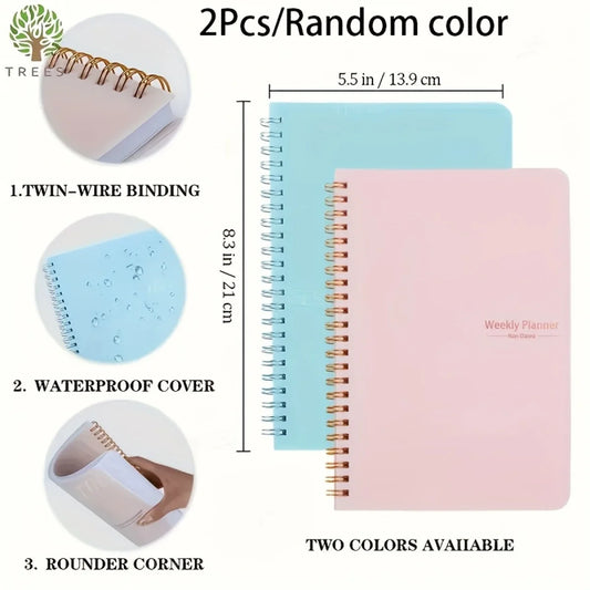 2026 Tree Pattern Spiral Bound Weekly Planner & Notebook & Schedule Organizer, Stationery For Office & School & Study, Plan B