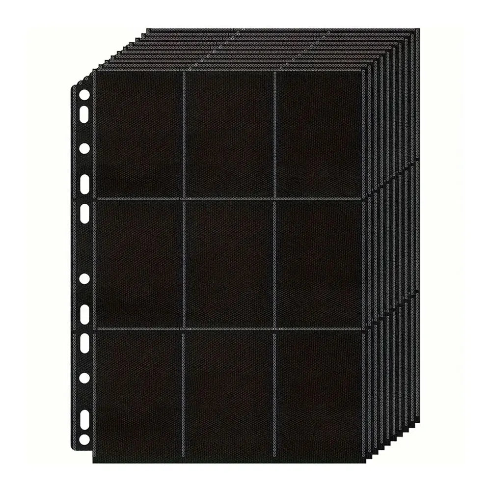 10Pack Black 9-Pocket A4 Trading Card Binder Pages Storage Wallet - Double-Sided Side-Loading Pockets for 180 Game Card。 - bl