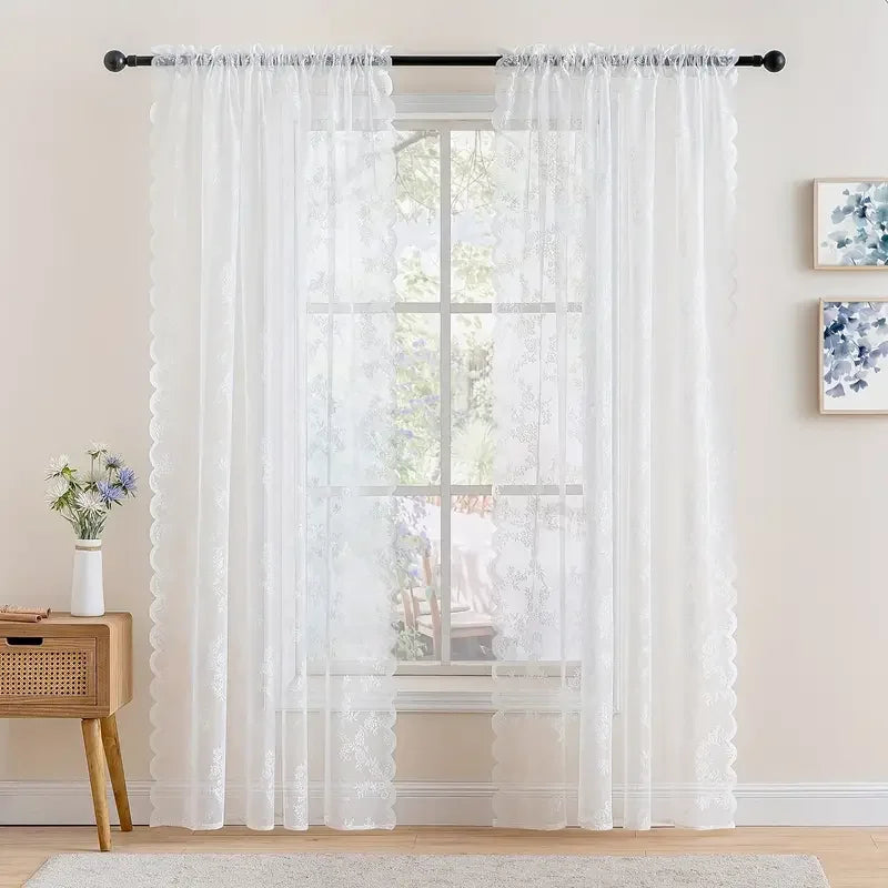 1 Piece Vintage Floral Embroidery Clear Lace Curtain Panel - Privacy & Light Filtering, Machine Washable, - 1pcs C / 140x244c