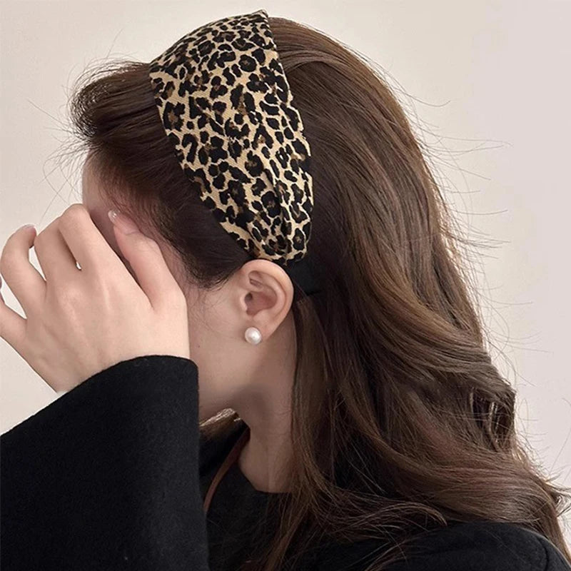 Vintage Solid Soft Cotton Hairband Women Girls Leopard Print Headband Sweet Hair Hoop Elastic Hair Band Fashion Hair Accessor