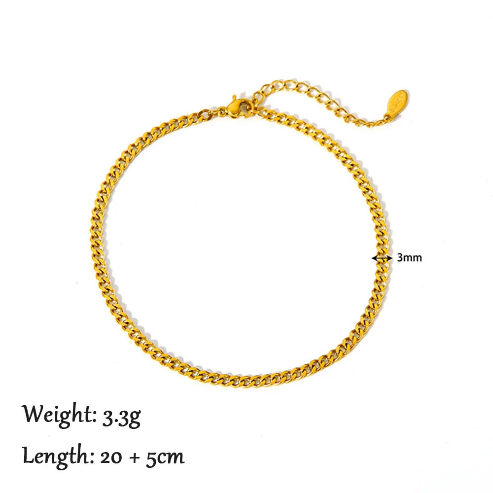 2024 Summer New Gold Color Anklets For Women Stainless Steel Firga Chain Feet Jewelry Layered Link Chain Accessory - Anklet 5