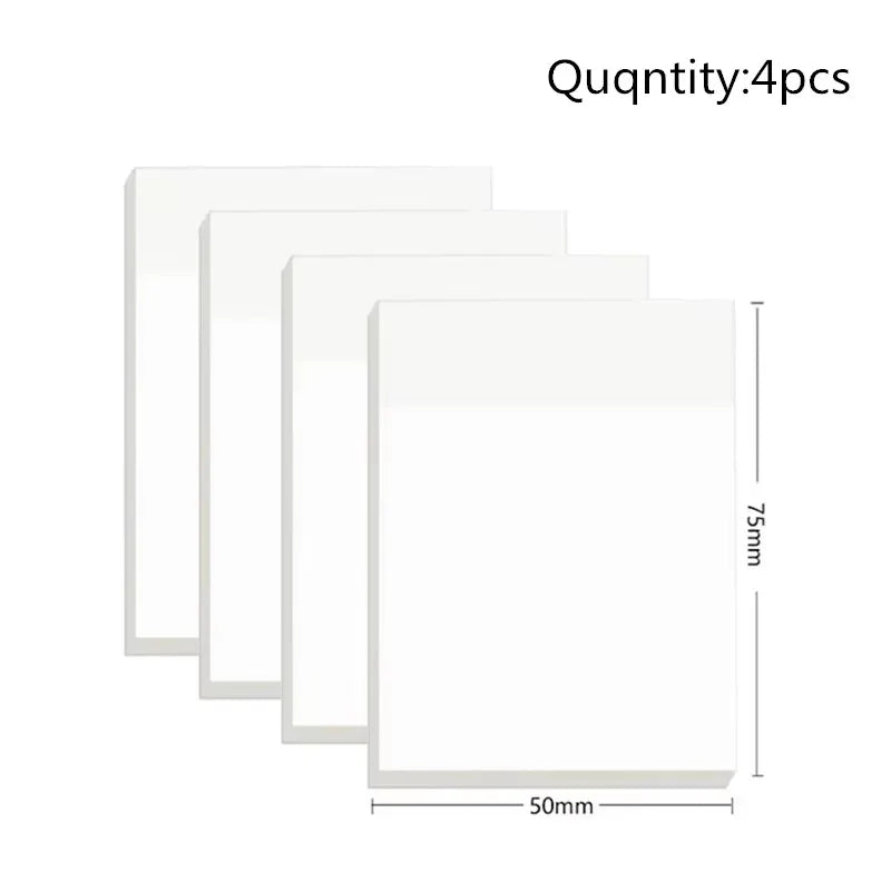 50 Sheets Transparent Sticky Note Pads Waterproof Self-Adhesive Memo Notepad School Office Supplies Stationery - 50x75-4pcs