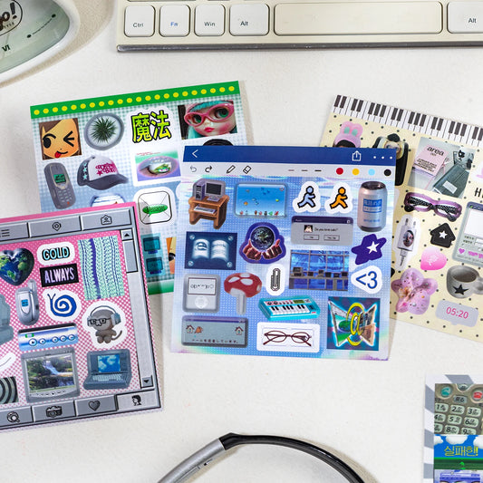 20sheet Japanese Childhood Memories Series Flash Film Die Cutting Sticker Book DIY Scrapbook Diary Album Aesthetic Stationery