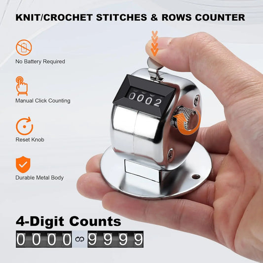 Handheld Tally Counter Tool 4 Digit Number Count Clicker Counter Hand Mechanical Pitch Counters for Coaching,Knitting,Fishing