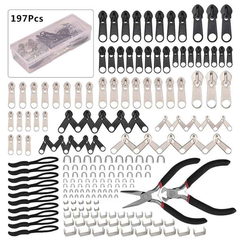85Pcs/set Zipper Repair Kit Easy Fix Zipper Slider Head Puller Closure Universal Replacement Broken/Wearable Household Remova