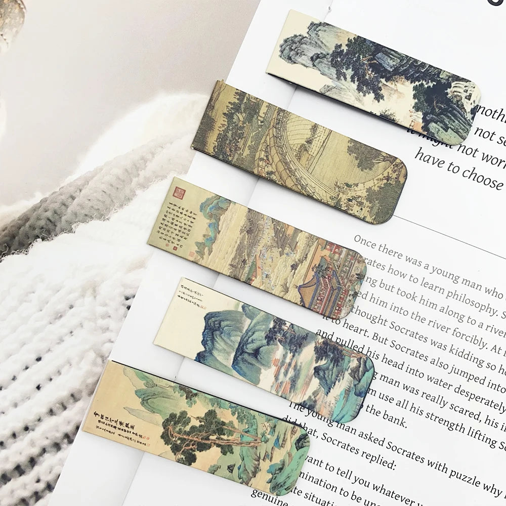5pcs Chinese Painting Magnetic Bookmarks School Stationery Supplies Reading Pages Books Annotated DIY Aesthetic Bookmarks