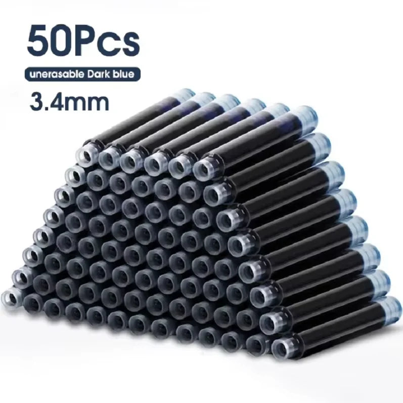 50pcs Fountain Pen Ink Cartridge Refills Bottle Disposable 3.4mm Bore Diameter School Office Stationery Supplies Calligraphy