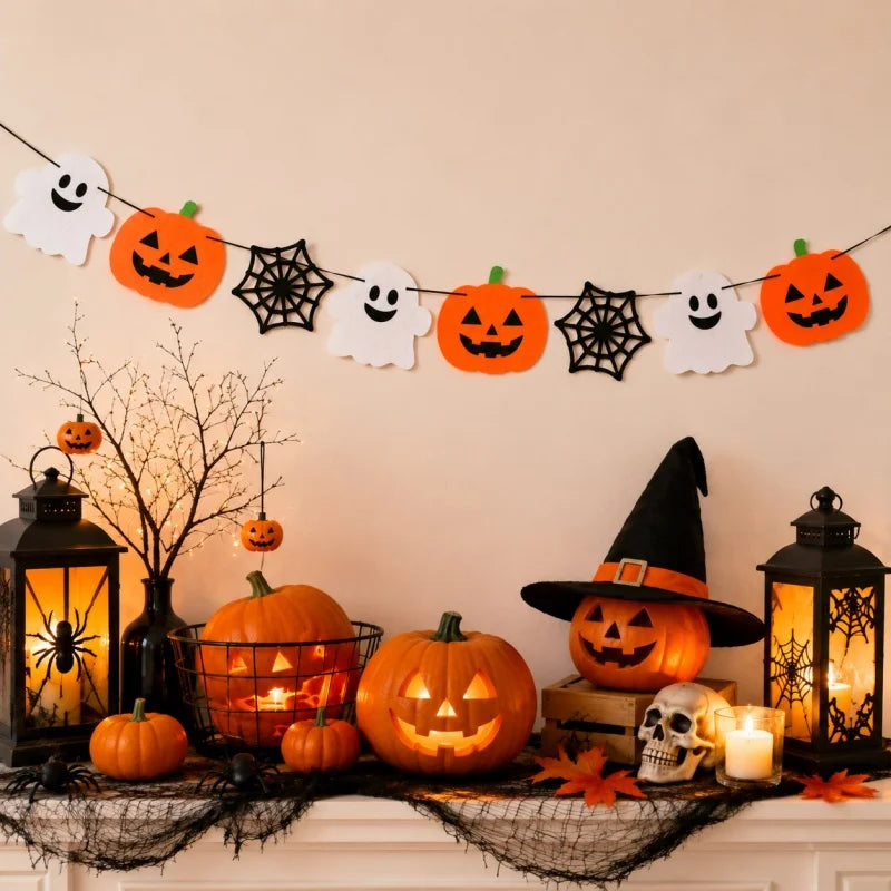 Halloween Felt Banner Garland Assorted Styles Hanging Bunting Flags for Party Home Wall Fireplace Mantel Decoration Supplies