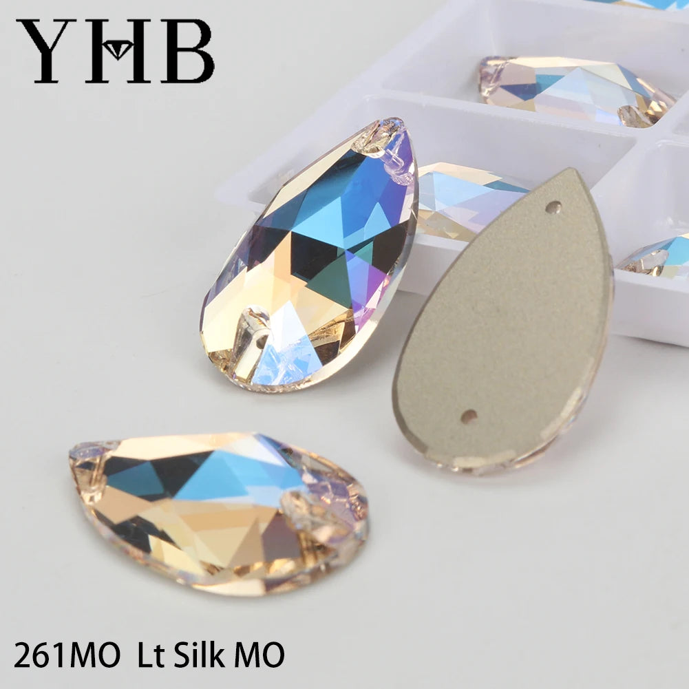 YHB Drop Moonlight Glass Lt Siam Crystal AB Sewing Stones Flatback Sew on Rhinestones For Garment Clothes Bags