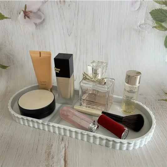 1 Pack Dressing Table Oval Storage Tray, Countertop Soap Dispenser Tray, Bathroom Countertop Silicone Tray, Hand Sanitizer Sh