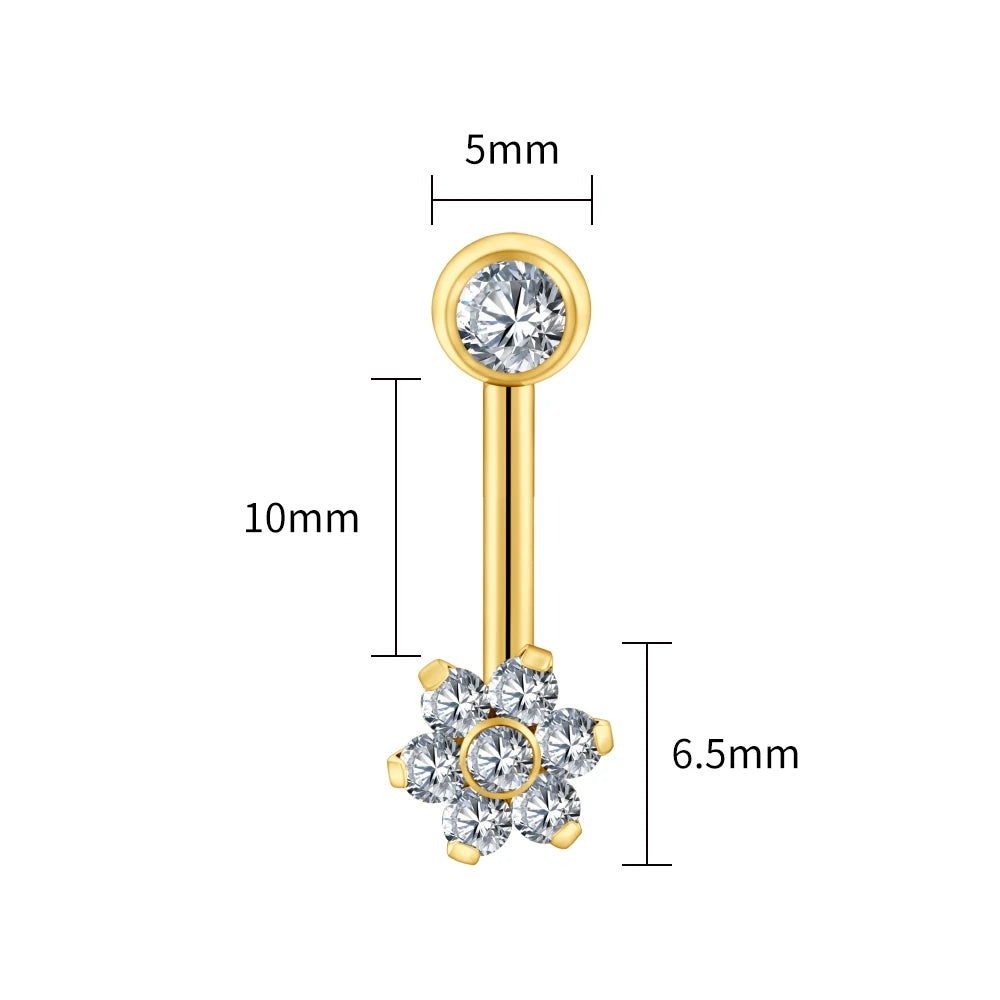 Right Grand ASTM F136 Titanium CZ Flower VCH Piercing 14G L-Bend Barbell Christina Piercing Jewelry - Gold 1.6x10mm