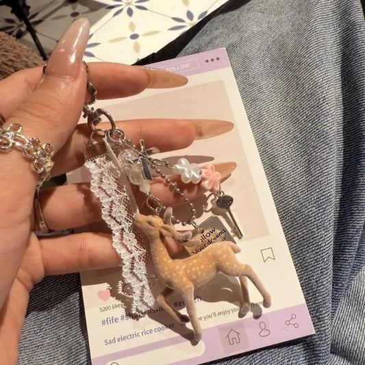 Cute Portable Deer Keychain 11.5cm Length Korean Style DIY Bead Case Handmade Bag Pendant