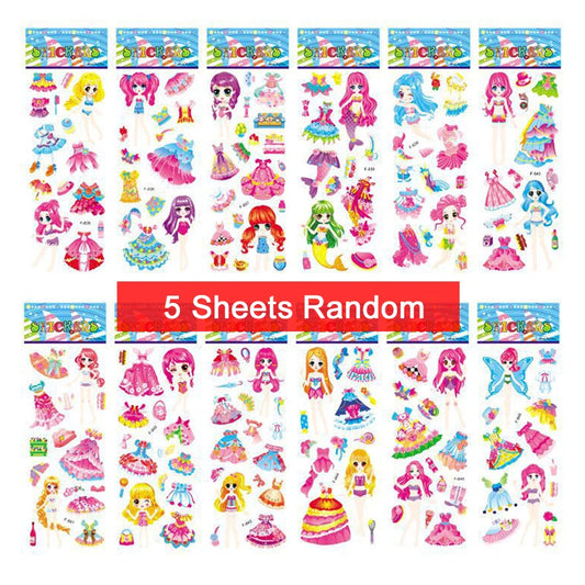 5 Sheets Kids Stickers Puffy Stickers for Children Birthday Christmas New Year Gift for Girl Boy Scrapbooking Cartoon Sticker