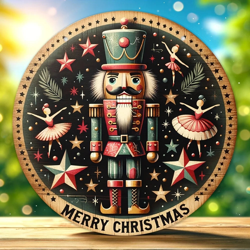 Vintage Christmas Nutcracker Decorative Wall Hanging Sign - Manufactured Wood Welcome Plaque with Nutcrackers Theme, Multipur