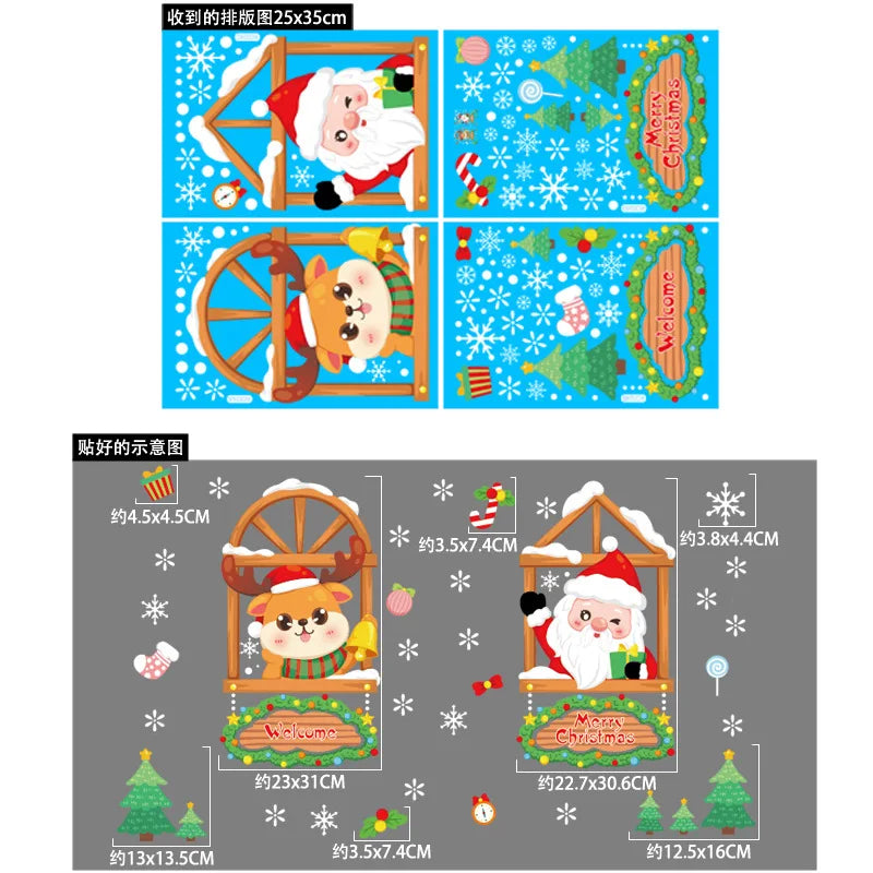 Window Stickers Christmas Decoration for Home New Year Santa Wall Sticker Navidad Gift Festival Party Xmas Window Decor Decal