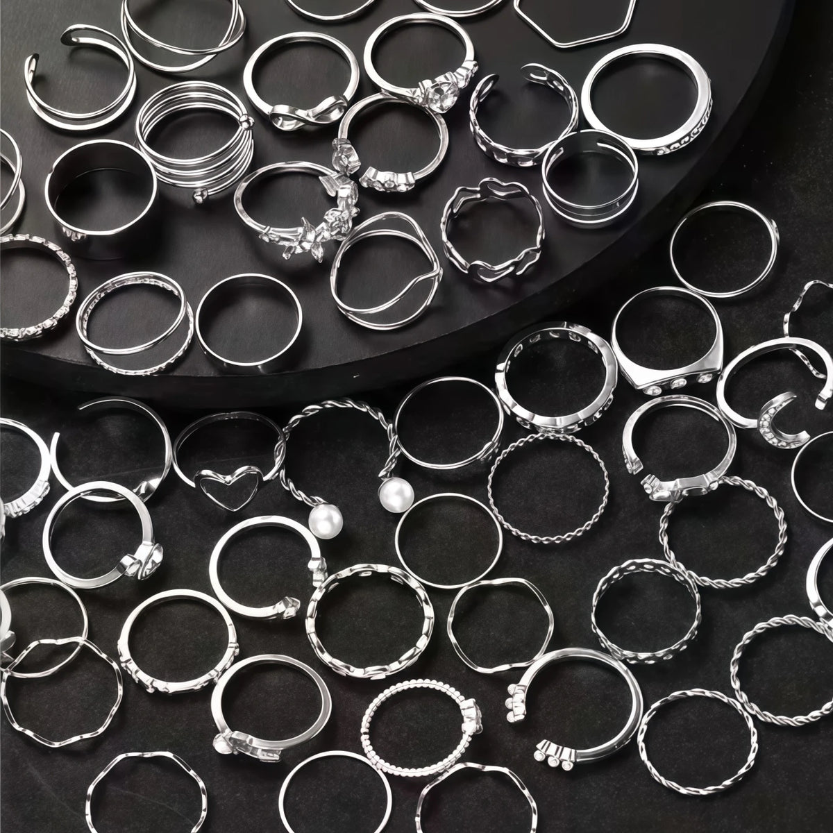 10/20/30/50/100Pieces Fashion Hollow-Out Rings Set For Women Mix Style Trendy Flowers Heart Butterfly Daily Jewelry Party Gif