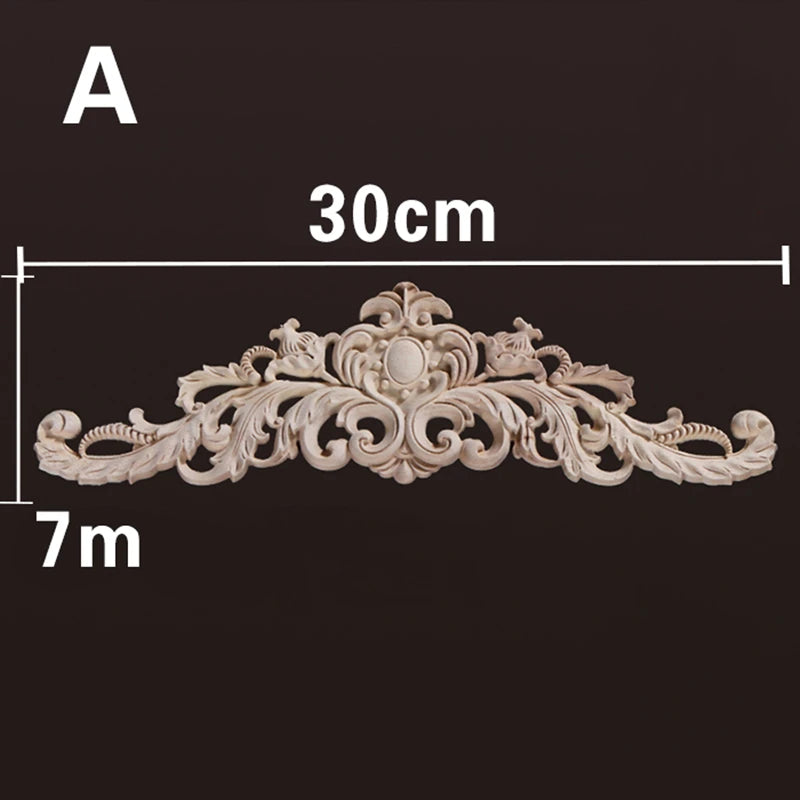 Wood Appliques and Onlays Natural Furniture Wall Door Woodcarving Decorative Long Flower Wooden Figurines Crafts Corner Frame
