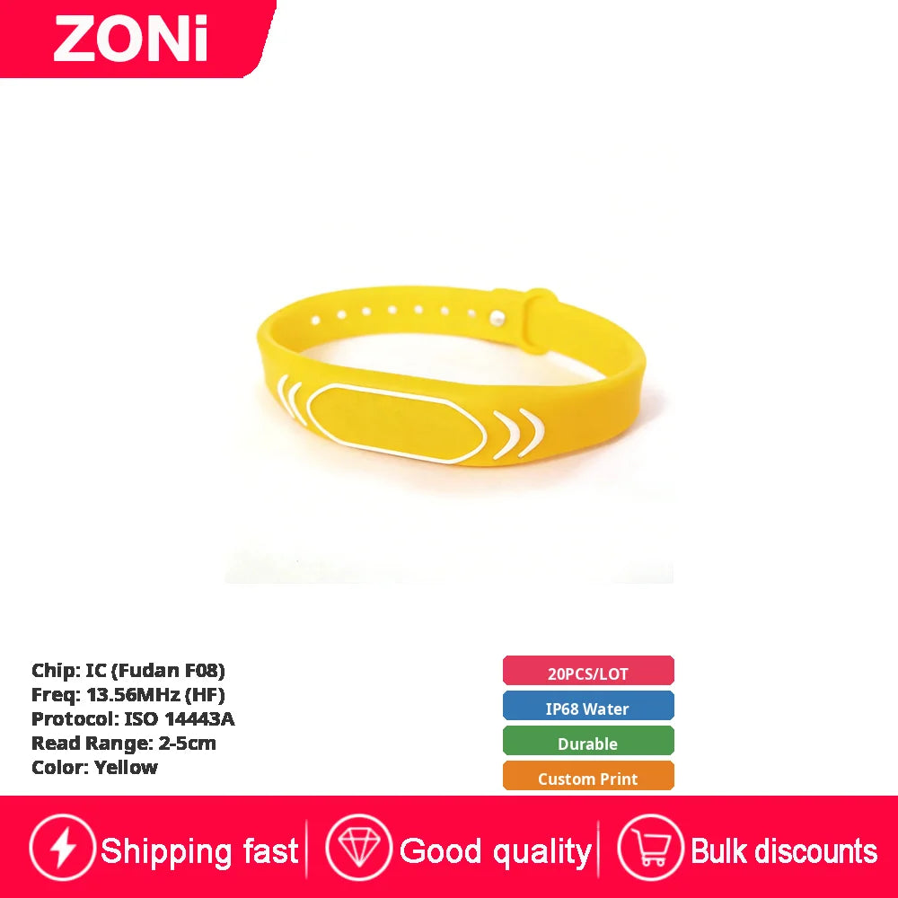 RFID IC ID Silicone Wristband Fudan F08 S50 M1 13.56MHz / TK4100 Chip 125KHz Waterproof Wrist Tag for Swimming & Foot Spa 20P