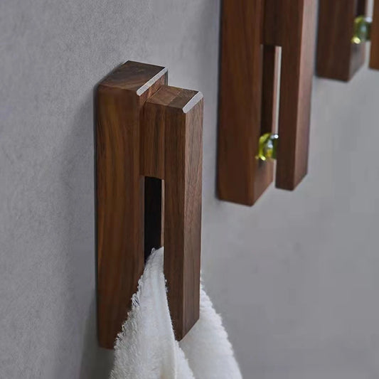 Nordic Wood Wooden Hook Strong Adhesive Punch Free Wood Wall Hook Door Hanger Coat Peg Key Decor Holder Bathroom