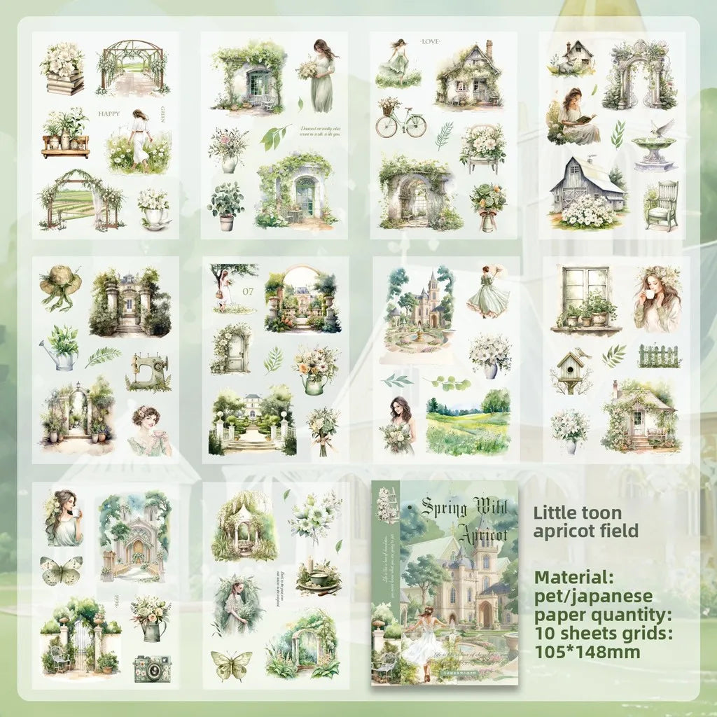 Journamm 10sheets Vintage PET Stickers Washi Paper Stickers DIY Scrapbooking Collage Decor Junk Journal Aesthetics Sticker -