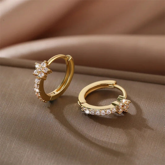 Fashion Stainless Steel Zircon Star Hoops Earrings For Women Vintage Crystal Zirconia Circle Earrings Punk Unisex Rock Jewelr