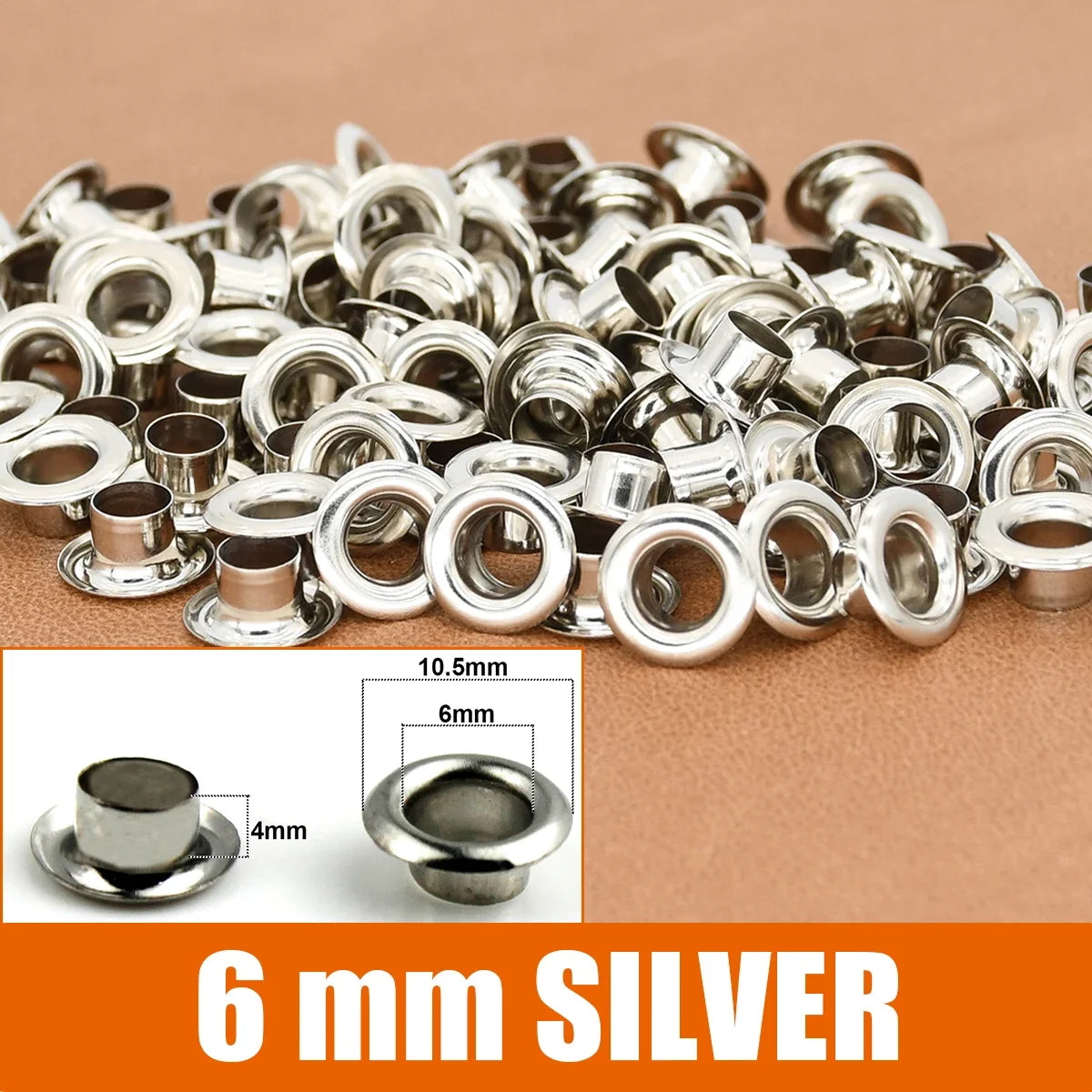 100sets 6/8/10/12mm Brass Eyelets with Washers Grommet Repairing Round Eye Rings for Shoes Bag Clothing Skin Belt Hat - 6mm S