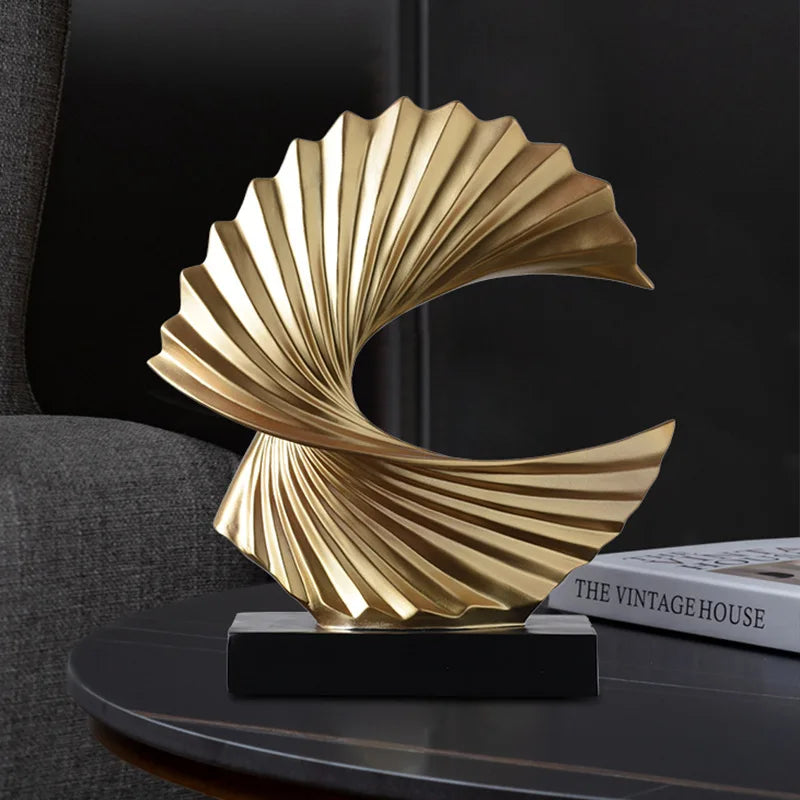 Modern Abstract Sculpture Art Deco Decor, Gold Ocean Wave Sculpture Large Home Decor Accents, Gold Statue for Men Office Hous