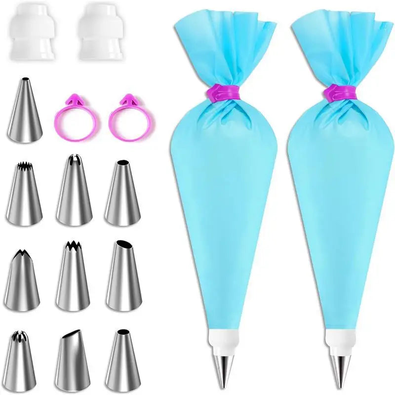 Silicone Piping Bags and Tips Set Cake DIY Decorating Kit with Stainless Steel Nozzle Reusable Silicone Pastry Baking tool -