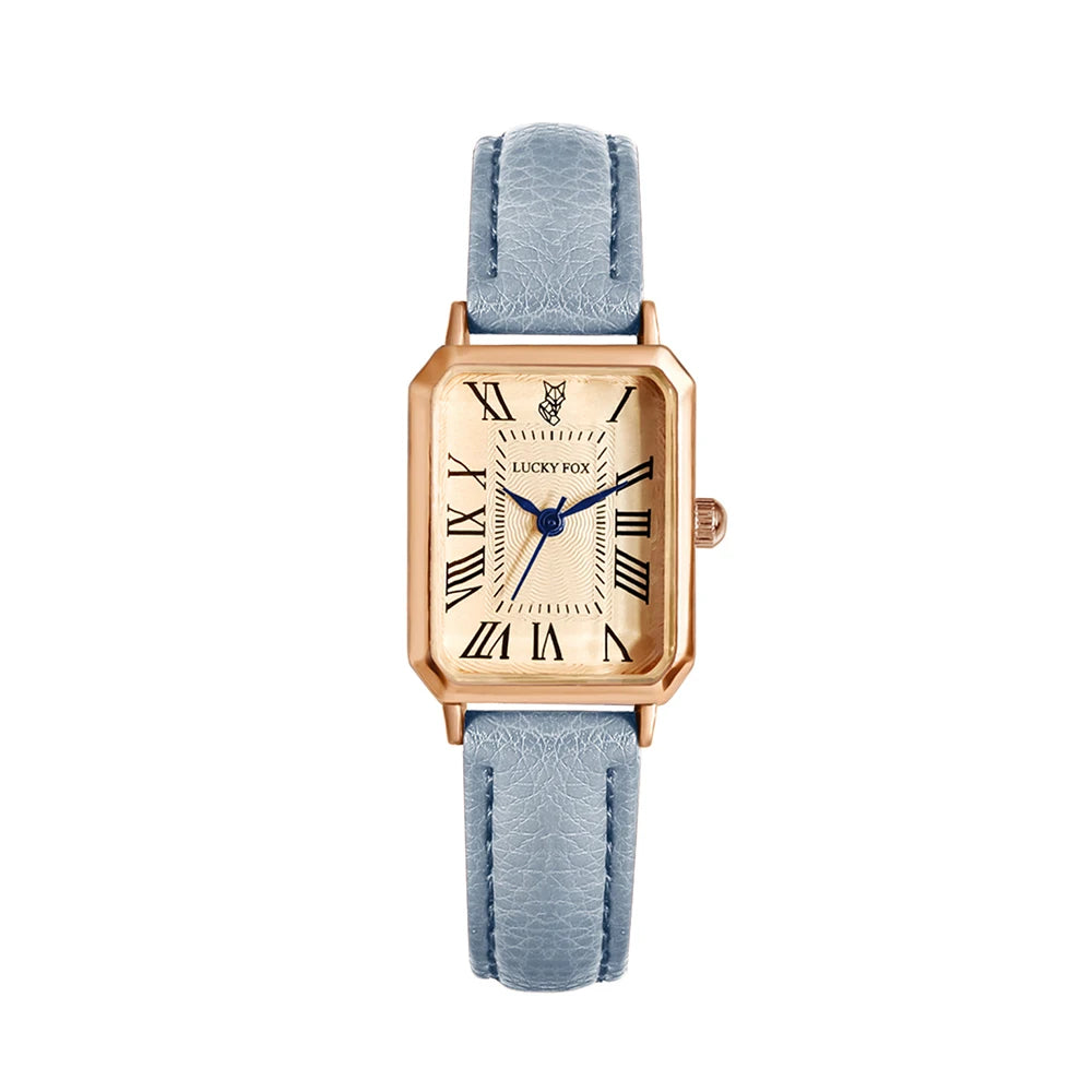 Fashion Retro Digital Dial Casual Watches Square Leather Strap Fashionable Clock Quartz Wristwatch for Women Gift - Sky Blue