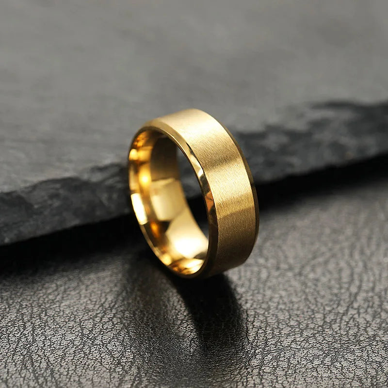 Stainless Steel Rings for Men, Colors: Black Golden Silvery Color, US Sizes 6-13, Men's Simple Band Rings - Gold / 6