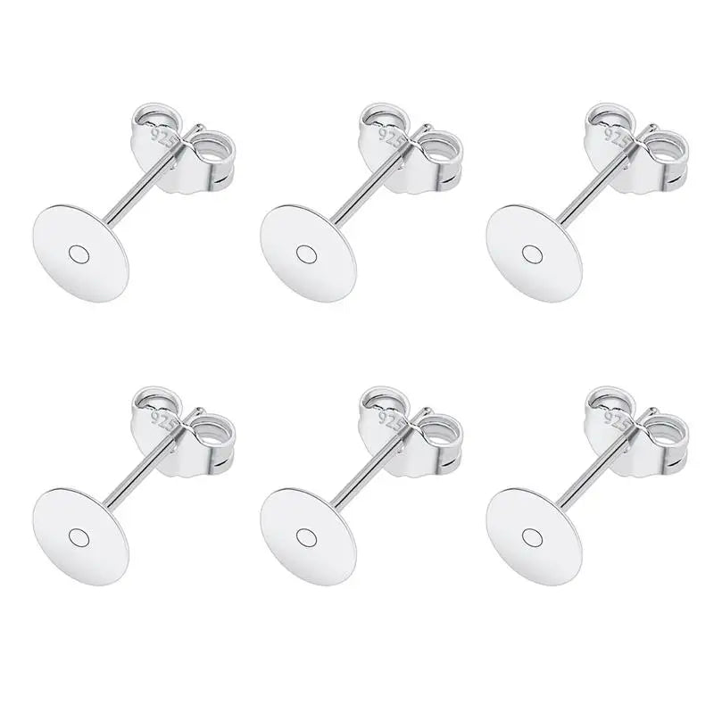 50pcs/lot 925 Silver Plated Blank Post Earring Studs Base Pin With Earring Plug Findings Ear Back DIY Jewelry Making Accessor