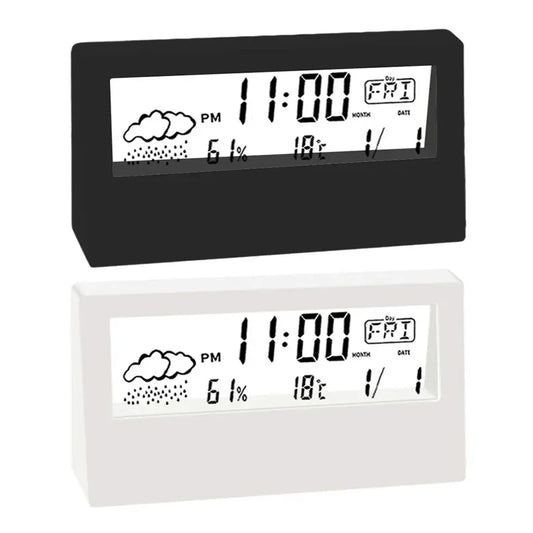 LCD Desktop Alarm Clock Transparent Calendar Weather and Digital Temperature and Humidity Display Home Appliance Smart Life