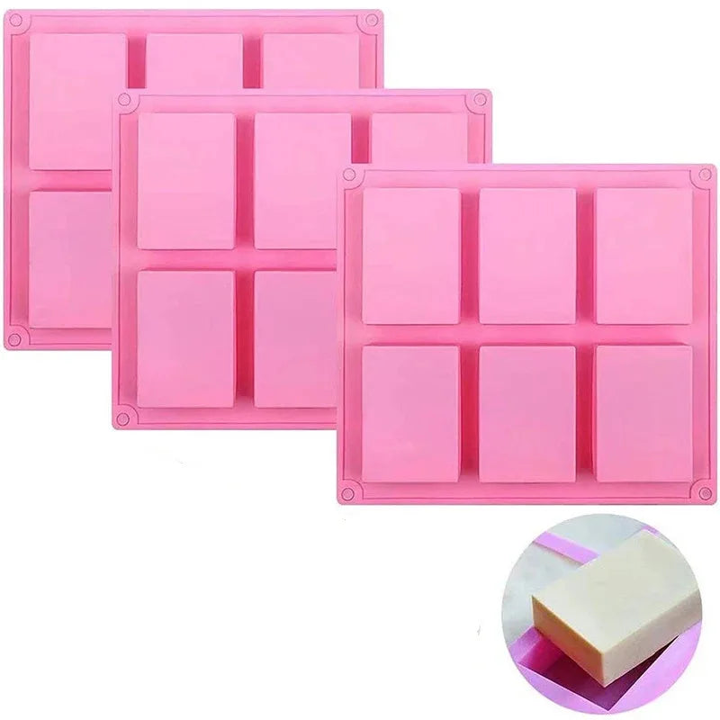 Creative 6-cavity rectangular handmade soap mold, cake soap mold, aromatic soap mold, large square silicone baking tool for s