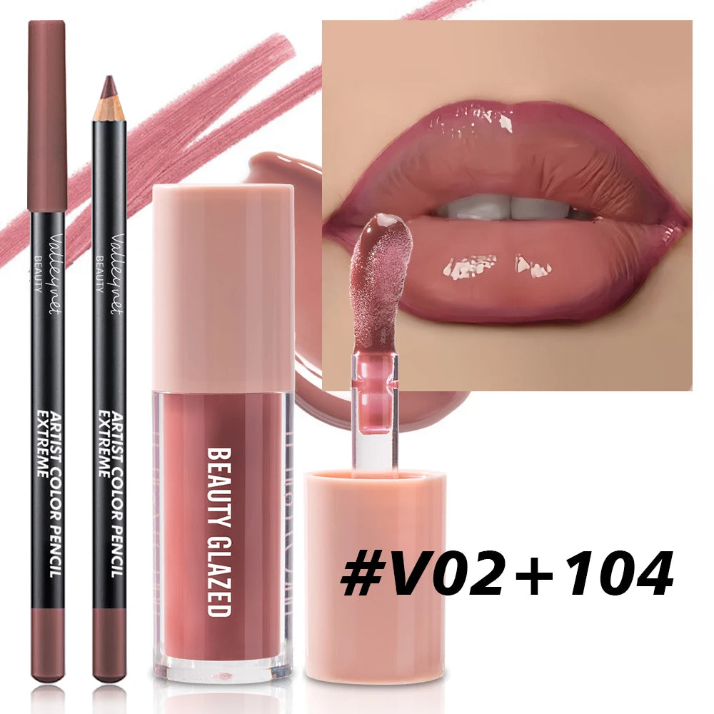 2pcs/Set Velvet Texture Lip Makeup,Matte Effect, Red, Brown Colors, Create a Moisturizing and Natural Lip Makeup - V2 104