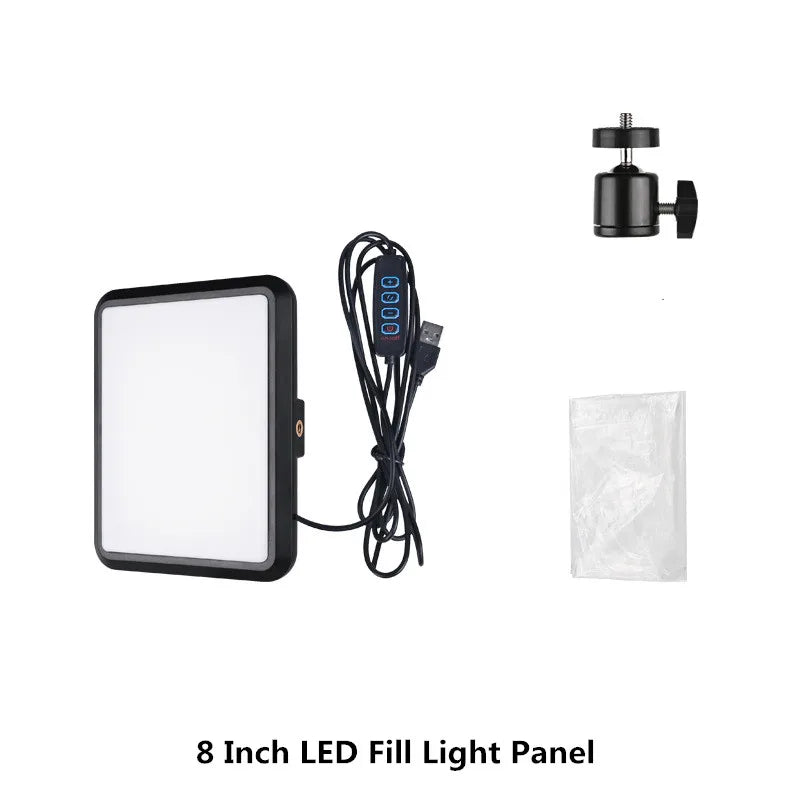 8/12 Inch LED Photography Video Panel Light Photo Studio Lighting Kit For Shoot Live Streaming Youbube With Tripod Stand - 8