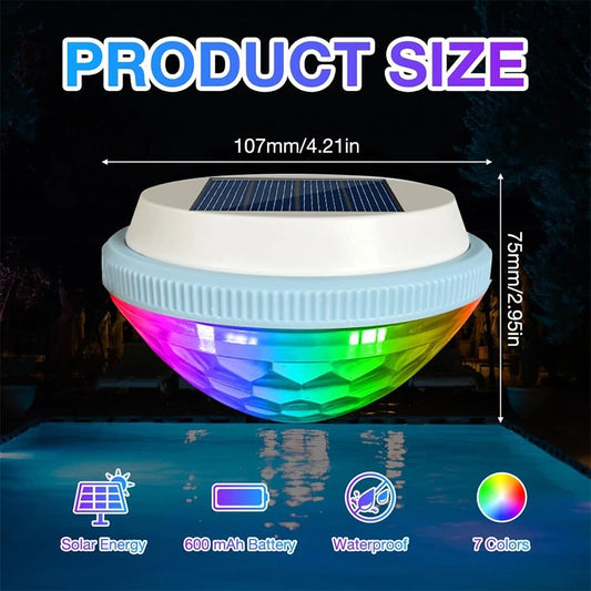 1-2Pack Solar Floating Pool Lighting, RGB Colour Changing Waterproof Pond Lights for Decoration of Swimming Pools, Yard Roads
